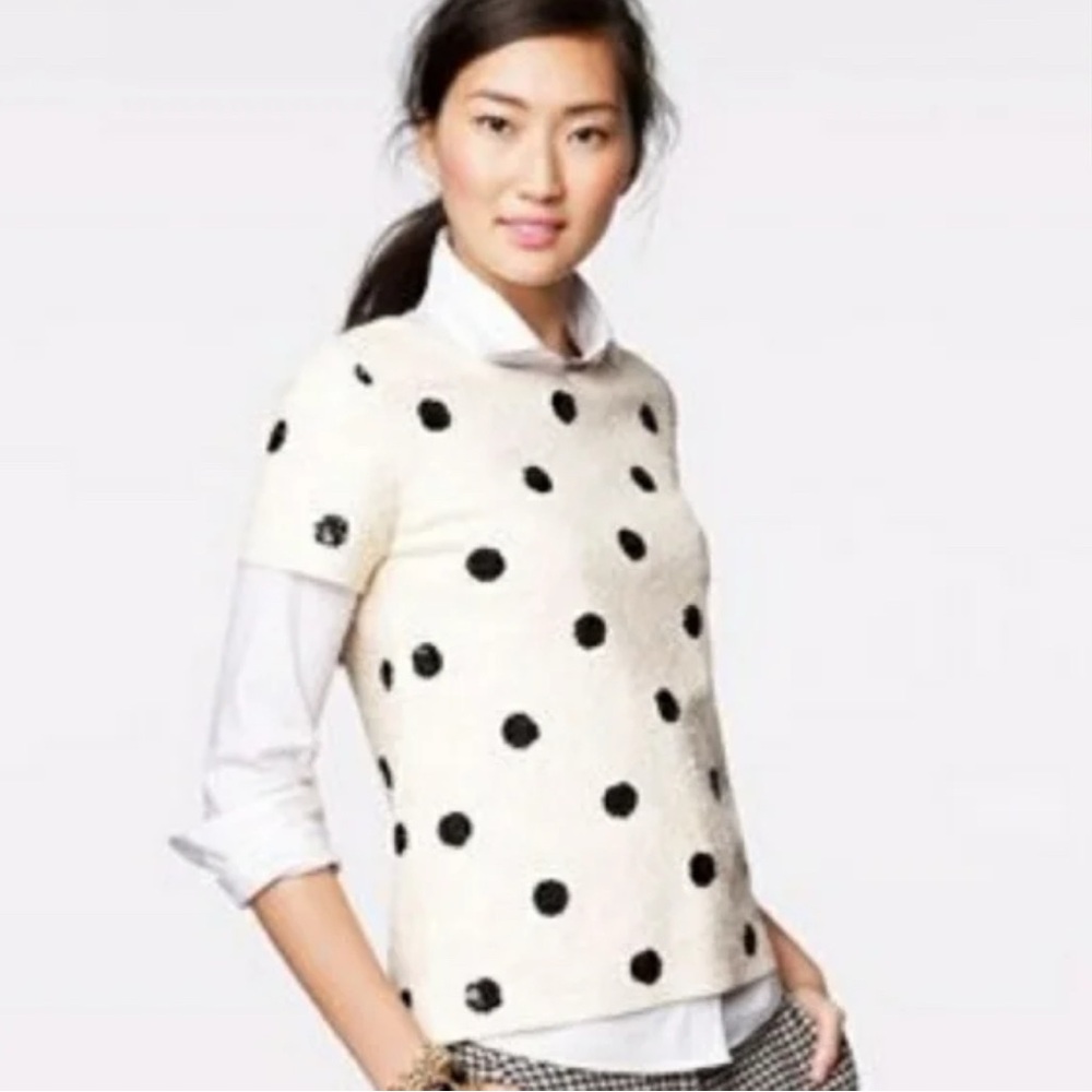 J. Crew Cream and Black Polka Dot Sweater